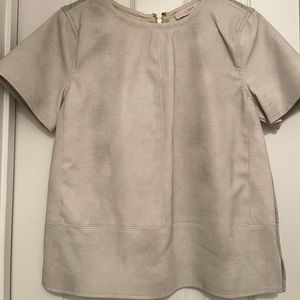 LOFT Short Sleeve Beige/Gray Leather Top